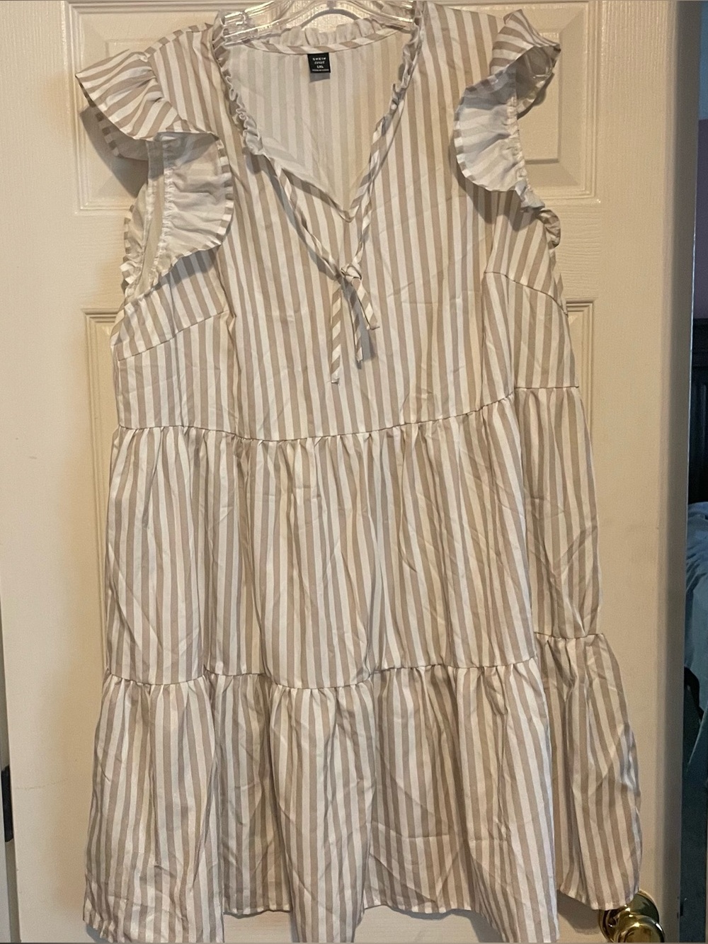 SHEIN Beige & White Striped Ruffle Tiered Dress size 1xl baby doll
